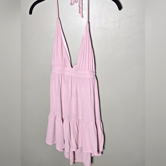 Happy Haleiwa Halter Open Back Pastel Pink Coquette Fairy Mini Dress Cover Up, S - Picture 1 of 4